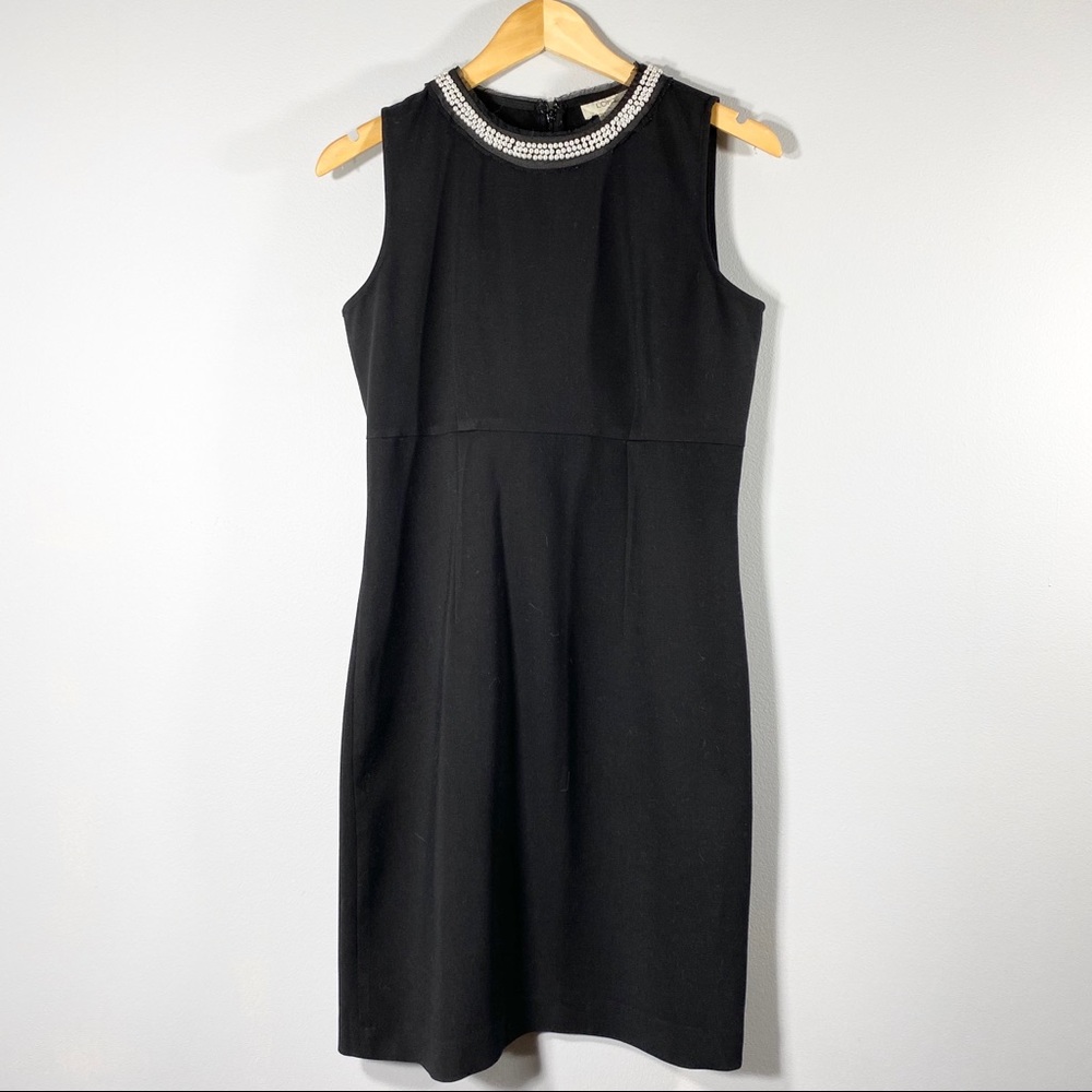 LOFT Women’s Black Dress w/Pearl “Necklace” Detail